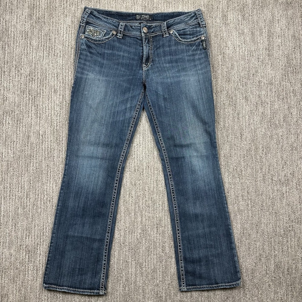 Silver Jeans Women's‎ Suki Flap 17 Bootcut Blue Denim W34 / L31 Very Embellished